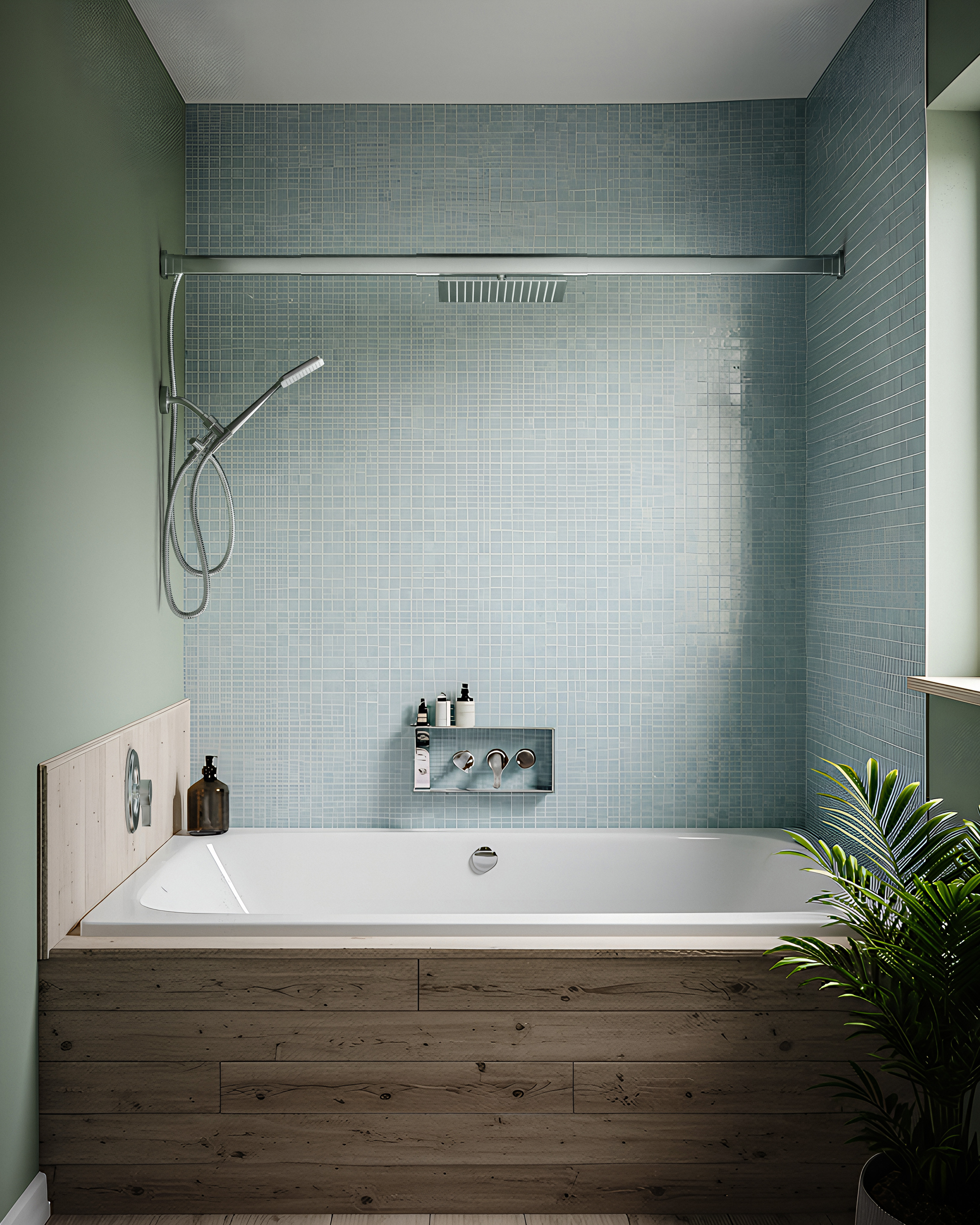 Step 1: Twist tension bar into place between shower walls