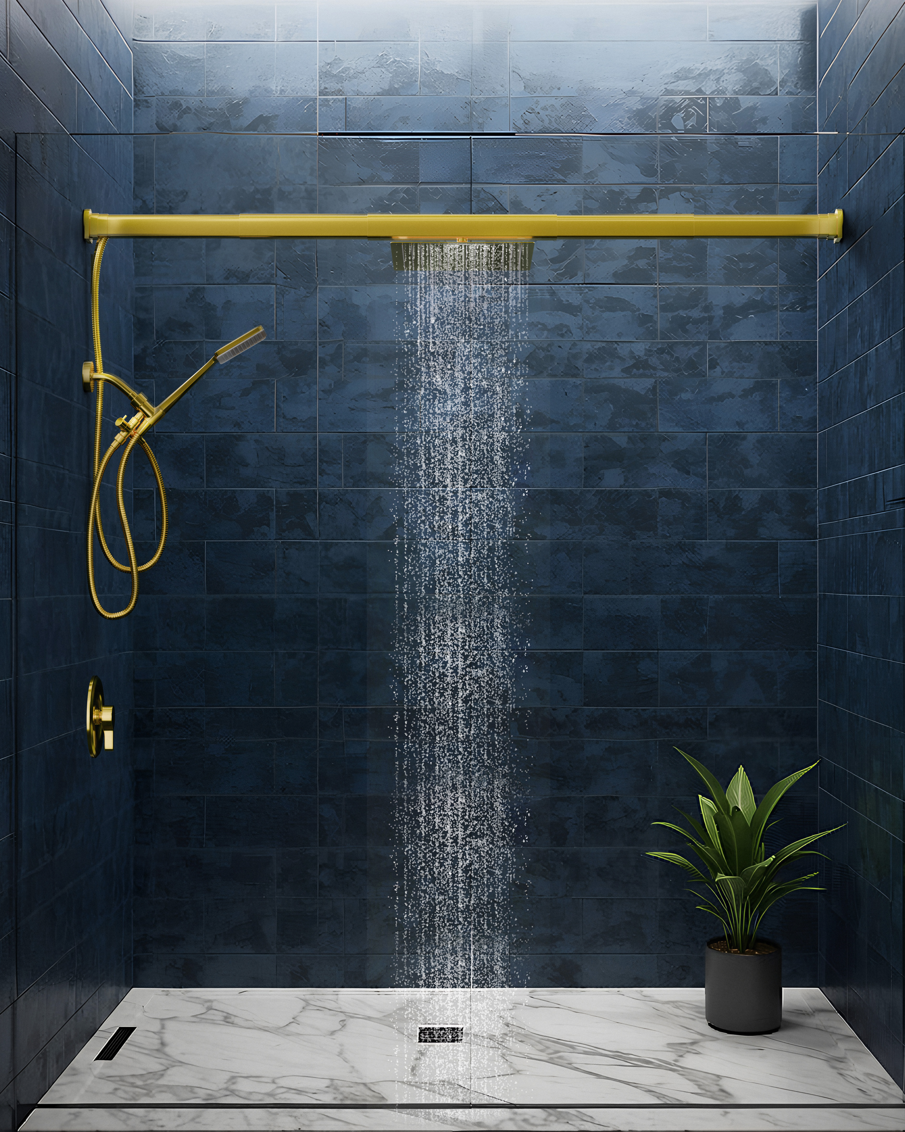 Gold finish Rainforall with dual shower heads for couples